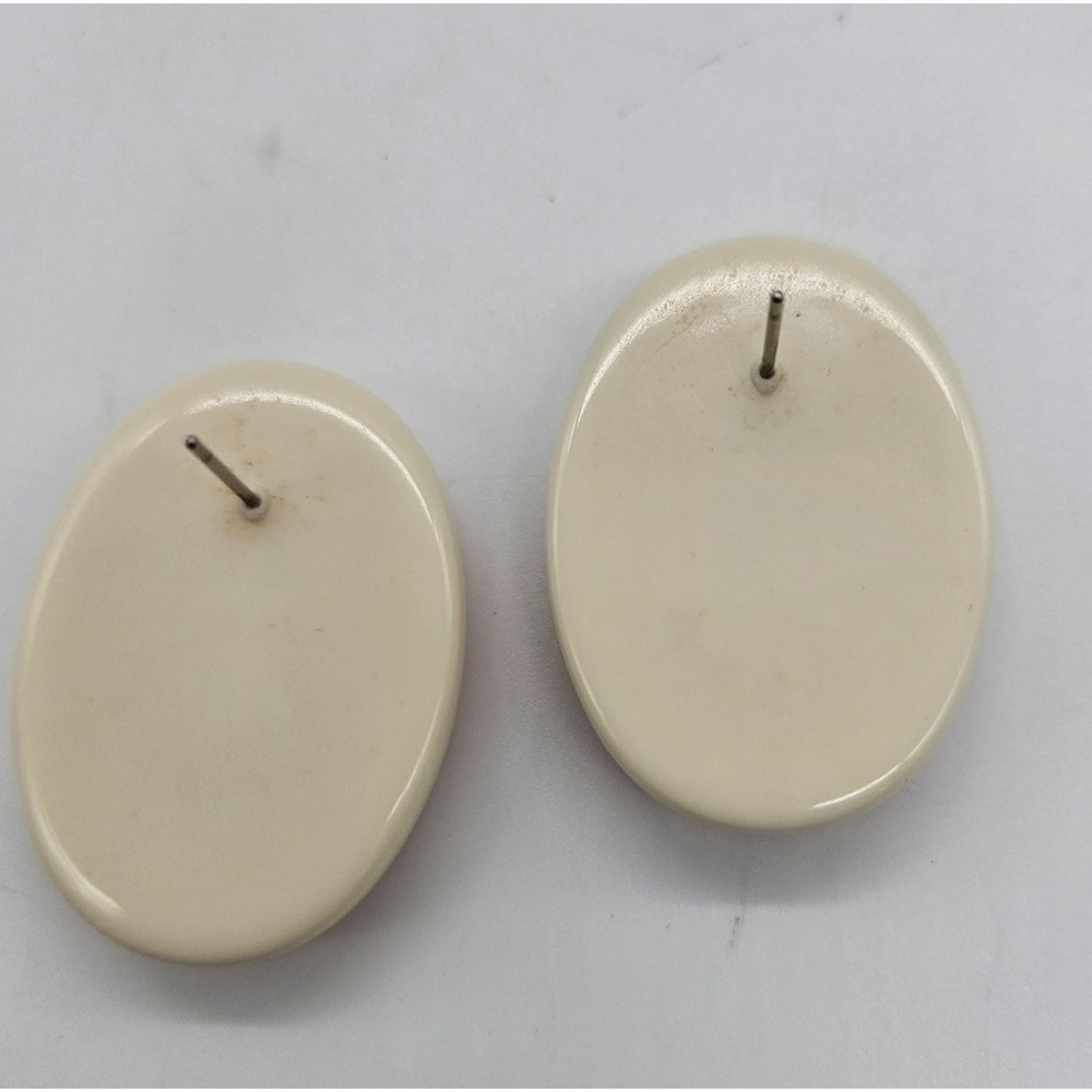 Vintage AVON Pink and Cream Oval Stud Earrings Retro Resin Cabochon Post Jewelry - Picture 6 of 7